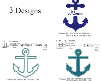 Anchor set embroidery design. 03 embroidery patterns . embroidery designs N 876... 3 sizes  instant download