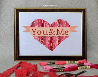 Red Heart - Cross stitch pattern, Digital download, Modern cross stitch, Valentine's Day