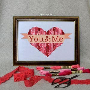 Red Heart - Cross stitch pattern, Digital download, Modern cross stitch, Valentine&#39;s Day