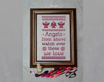 Quotes about life. Angels and Hearts - Easy cross stitch sampler - Digital download