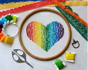 Cross stitch pattern rainbow heart modern cross stitch kids room decor hearts gift for her valentines gift pride lgbt