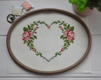 Cross stitch pattern digital  cross stitch instant download heart flowers vintage rose floral pink gift for her valentines gift wedding gift