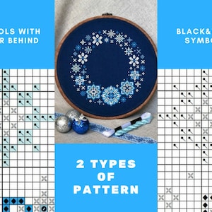 Modern cross stitch digital download cross stitch wall art cross stitch pattern home decor point de croix Winter blue wreath snowflake image 2