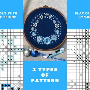 Modern cross stitch digital download cross stitch wall art cross stitch pattern home decor point de croix Winter blue wreath snowflake image 8