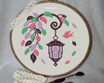 Vintage Lantern - Digital download Cross stitch pattern. Wall art Mothers day gift