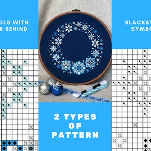 Modern cross stitch digital download cross stitch wall art cross stitch pattern home decor point de croix Winter blue wreath snowflake image 5