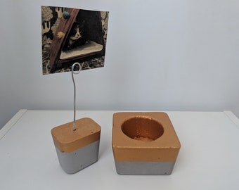 Gold Concrete Candle Holder with Concrete Picture Holder | Concrete Ring Dish | Concrete Photo Holder | Concrete Jewelry Dish, Plant Holder