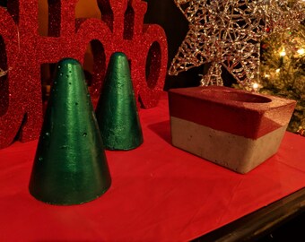 Concrete Christmas Decoration, Concrete Christmas Trees, Concrete Christmas Tree Set with Candle Holder, Concrete Christmas Decor Gift Set