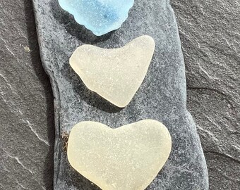 SCOTTISH SEA GLASS I 5 Scottish Sea Glass Hearts/Sea Worn Slate l SeaFindsScotland I Jewellery Supplies l Craft Supplies
