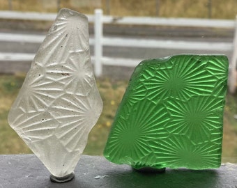 SEA GLASS | 2 Large Patterned/Privy Scottish Sea Glass | Mosaic Supplies | Craft Supplies | Sea FindsScotland Embossed Sea Glass