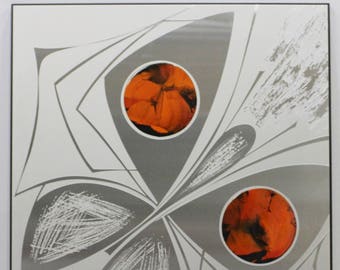 OP art - MANFRED JUNG etching metal picture - enamel - butterfly - to 1978
