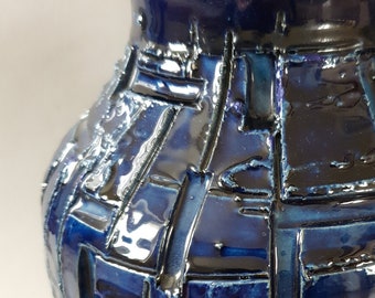 Einzigartige Marineblaue Bitossi Vase mit Abstrakten Ritzdekor - Italy - 60iger Jahre