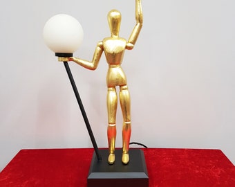 UNIQUE - Modernist - Skulptur Tischlampe - Blattgold - 70's - 1 - Hollywood Regency - Frankreich