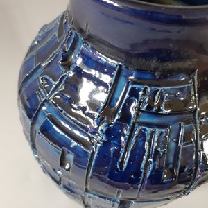 Einzigartige Marineblaue Bitossi Vase mit Abstrakten Ritzdekor Italy 60iger Jahre Bild 8