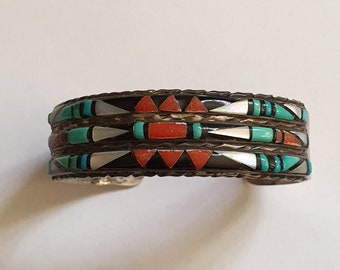 John & Rosalie Bowannie - JRB Zuni - Bracelet jonc en argent sterling - Vintage - Style Navajo - États-Unis
