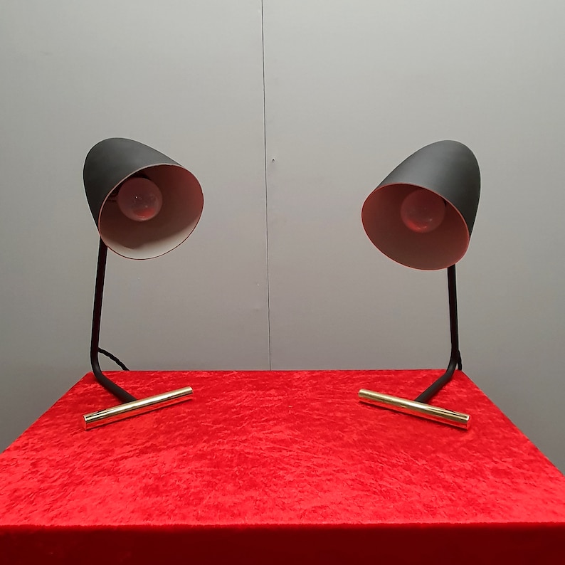 Pair of Mid Century Table Lamps Modernist 50s Vintage image 1