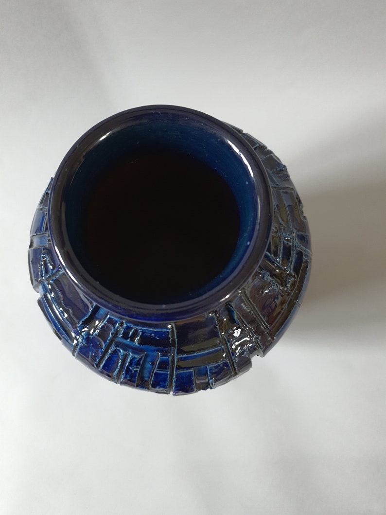 Einzigartige Marineblaue Bitossi Vase mit Abstrakten Ritzdekor Italy 60iger Jahre Bild 7
