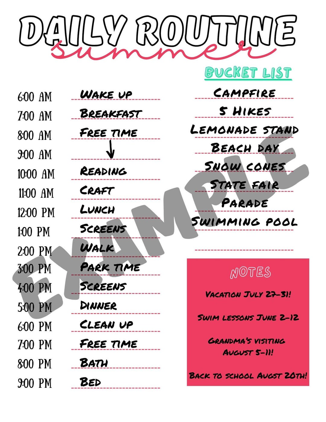 Daily Routine Example Summer The Stress-free Summer Daily Routine Tracker (for Families) With Bucket ...