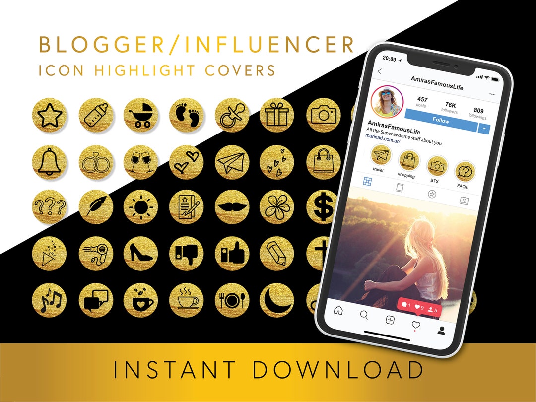 50 Gold and Black Instagram Highlight Covers Social Media - Etsy Canada