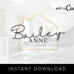 Gold Realtor Logo, Editable Logo Design, Canva Logo Template, Real Estate Logo, Modern House Logo, DIY House Logo, Instant Download
