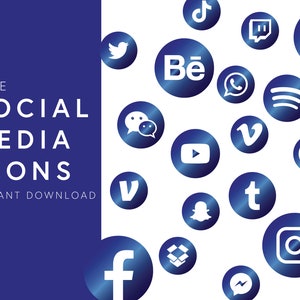 20 Social Media Icons, Website Icons, Social Sharing Icons, Blue Social Media Icons, Branding, App Icons, Blog Icons