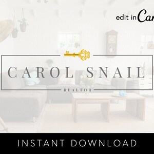 Editable Logo, Canva Logo Template, Realtor Logo, Key, Instant Download, Real Estate Logo, Feminine Logo, Branding Kit, Premade Logo Design