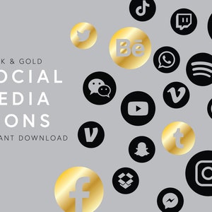 Social Media Icons, Website Icons, Social Sharing Icons, Black and Gold Social Media Icons, Branding, App Icons, Blog Icons