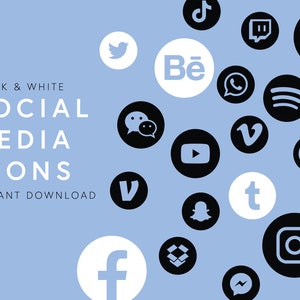 Social Media Icons, Website Icons, Social Sharing Icons, Black and White Social Media Icons, Branding, App Icons, Blog Icons
