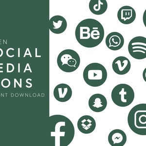 Social Media Icons, Website Icons, Social Sharing Icons, Green Social Media Icons, Branding, App Icons, Blog Icons