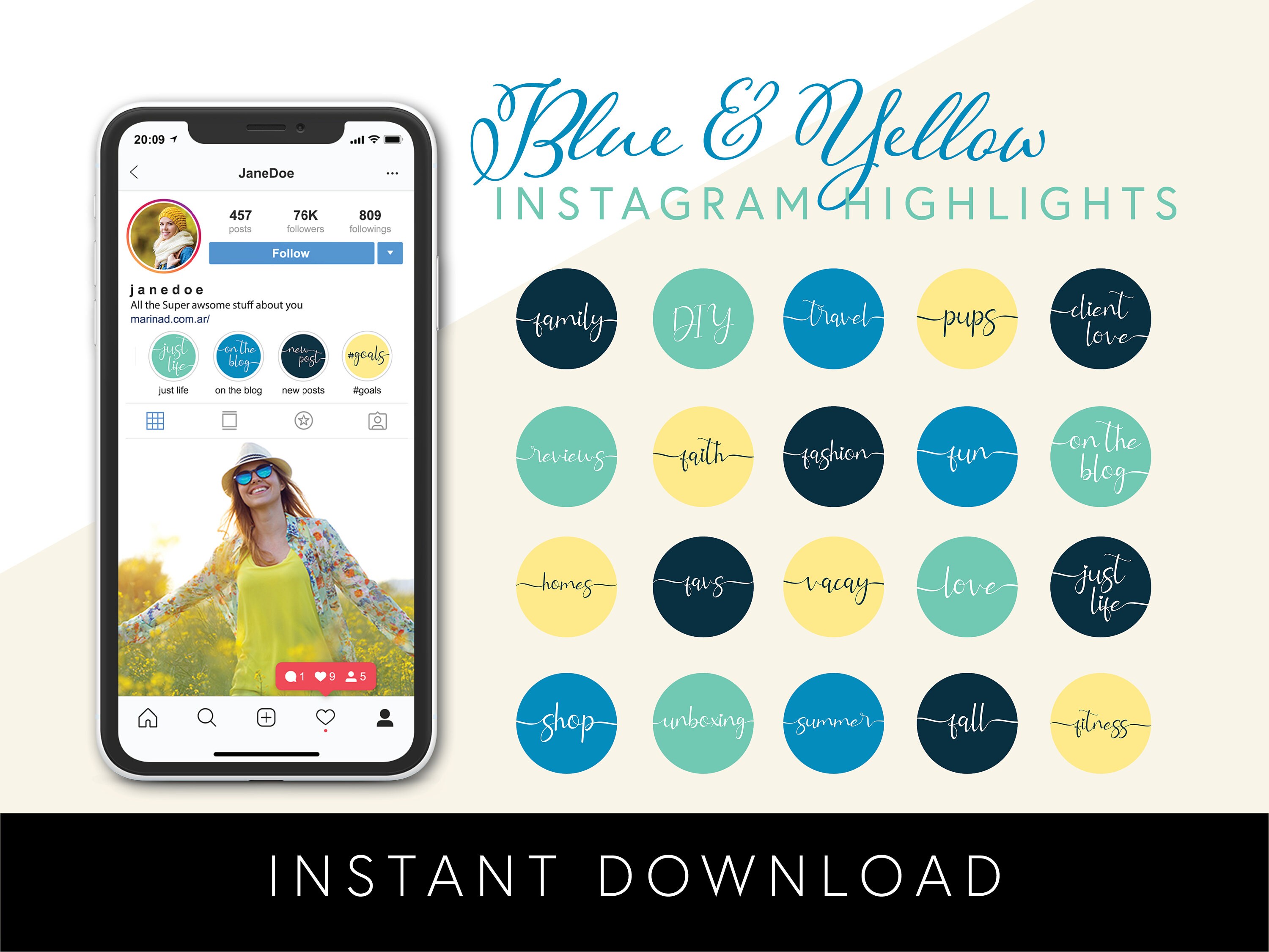 200 Blue and Yellow Instagram Highlights Social Media Etsy España