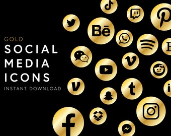 Gold Social Media Icons, Website Icons, Social Sharing Icons, Black and White Social Media Icons, Branding, App Icons, Blog Icons