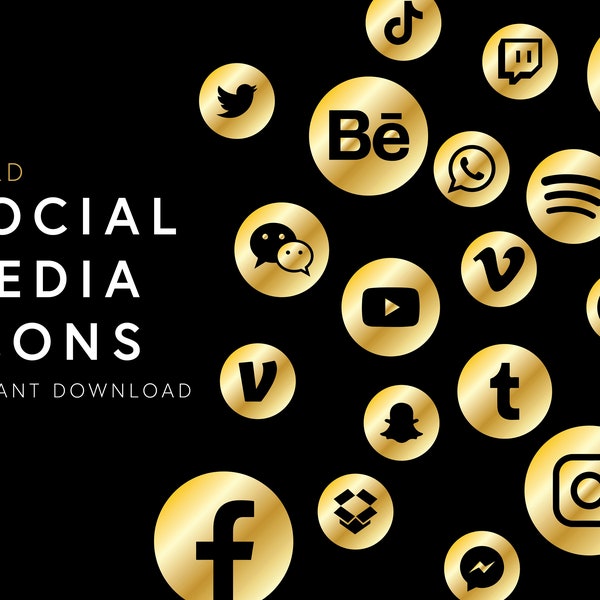 Gold Social Media Icons, Website Icons, Social Sharing Icons, Black and White Social Media Icons, Branding, App Icons, Blog Icons