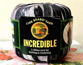 Lion Brand Ribbon Yarn, Accent on Black, Nylon Blend