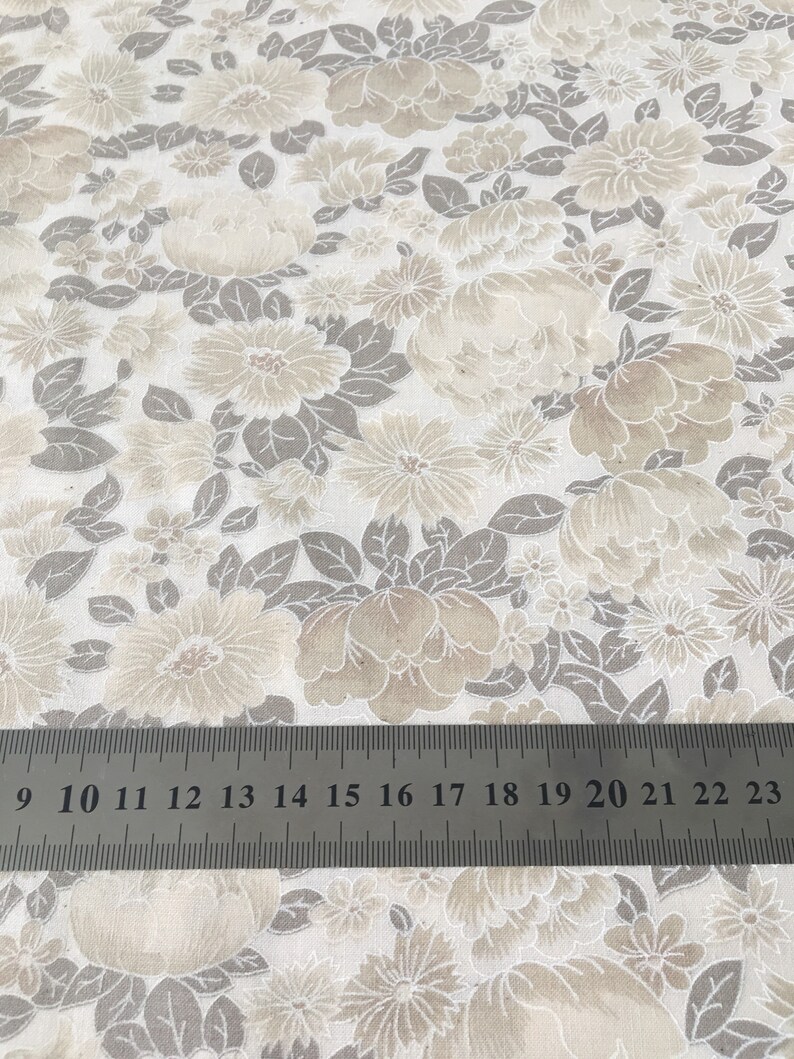Oriental Cotton Fabric Beige and Taupe Floral Cotton Decor Fabric Gypsy Fabric