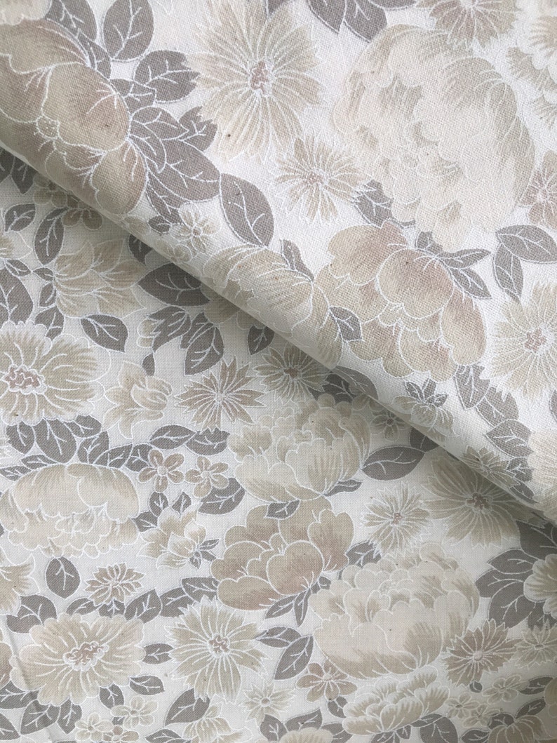 Oriental Cotton Fabric Beige and Taupe Floral Cotton Decor Fabric Gypsy Fabric