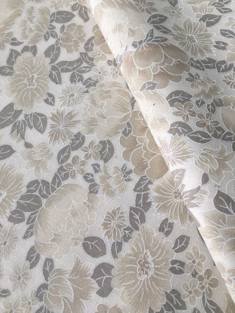 Oriental Cotton Fabric Beige and Taupe Floral Cotton Decor Fabric Gypsy Fabric