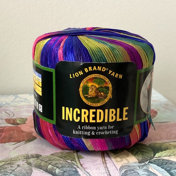 Rainbow Incredible Ribbon Yarn Lion Brand Yarn Specialty Yarn Novelty Yarn Multi Color Ribbon Yarn