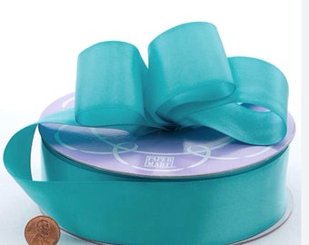 7/8” Wide Aqua Satin Ribbon Single sided sold by the yard