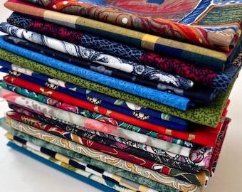 Vintage Cotton Fabric Fat Eighths Bundle: 20 Prints & Solids