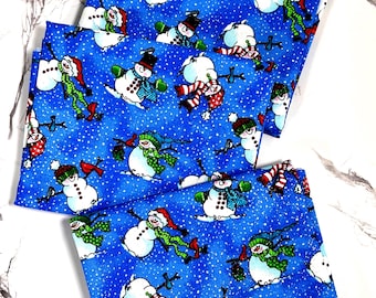 Christmas Cotton Fabric Fat Quarter: Christmas Snowmen, Silver Glitter