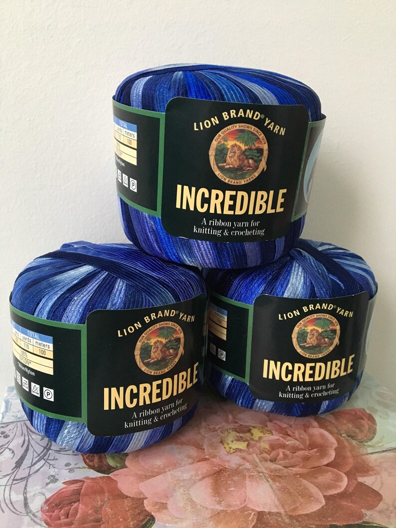 Shades of Blue Incredible Ribbon Lion Brand Yarn Specialty Etsy