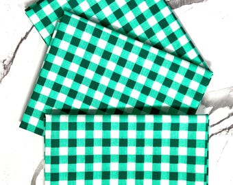 Green Gingham Print Quilting Cotton Fabric Fat Quarter - Eugene Textiles