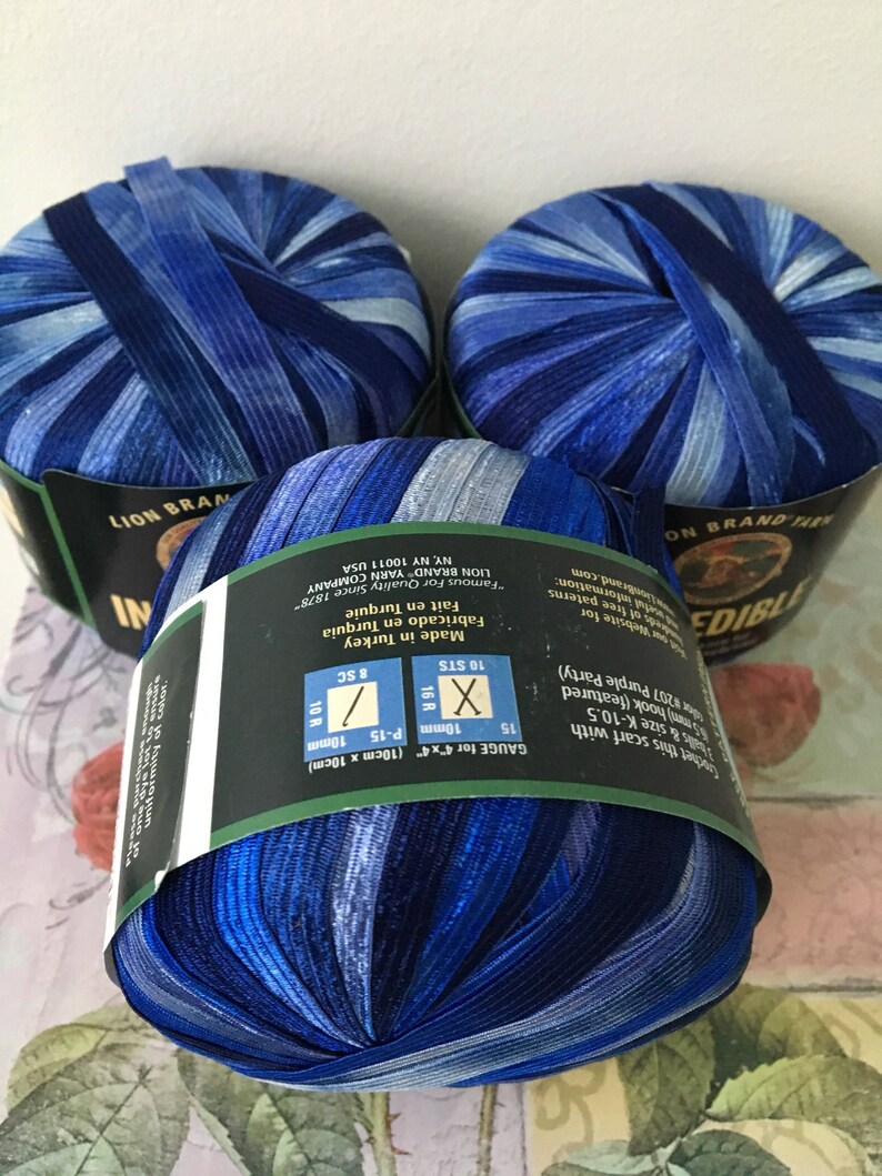 Shades of Blue Incredible Ribbon Lion Brand Yarn Specialty Etsy