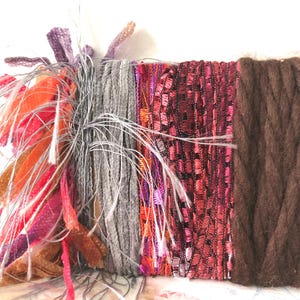 Art Yarn Bundle Art Fiber Bundle Yarn Scraps Art Yarn Gray Yarn Bundle Red Yarn Bundle Fiber Yarn Bundle Weaving Yarn Bundle