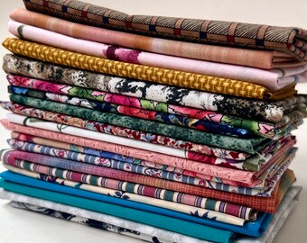 Vintage Cotton Fabric Fat Eighths Bundle: 20 Prints & Solids