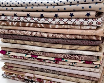 Vintage Neutral Tone Quilting Cotton Fat Quarters Bundle 20 Pieces: Cotton Fabric Sewing Pack