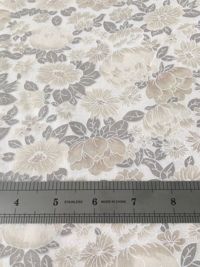 Oriental Cotton Fabric Beige and Taupe Floral Cotton Decor Fabric Gypsy Fabric