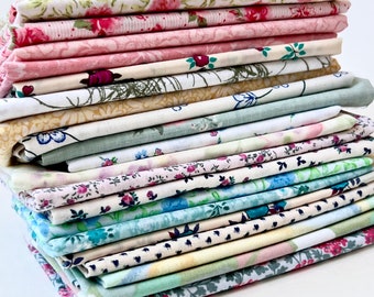 Vintage Floral Quilting Cotton Fat Eighths Quarters Bundle 20 Pieces: Cotton Fabric Sewing Pack