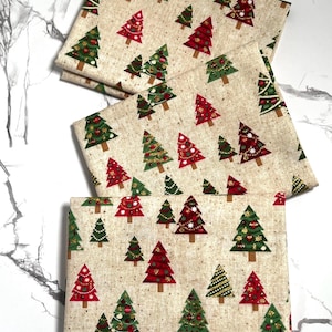 Christmas Cotton Fabric Fat Quarter: Christmas Trees, Gold Glitter