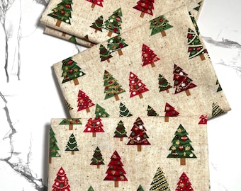 Christmas Cotton Fabric Fat Quarter: Christmas Trees, Gold Glitter